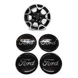 Kit Jogo Emblema Adesivo Botton Calota Roda Ford Preto 48mm