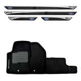 Kit Jogo Soleira Resinada Ford Focus + Tapetes Bordados 5pçs