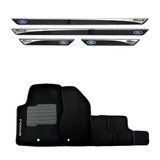 Kit Jogo Soleira Resinada Ford Focus + Tapetes Bordados 5pçs