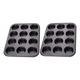 Kit Ladh Home 2 Forma Assadeira Cupcake 12 Cavidades Com Antiaderente Cor Preto