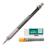 Kit Lapiseira Pentel Graphgear 500 0,9mm Grafite 2b Borracha
