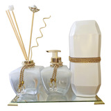 Kit Lavabo Branco Luxo Bandeja Espelhada Porta Escova Lindo!
