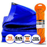 Kit Lona Reforçada Grande Azul 6x4 Com Ilhós + 10m Corda