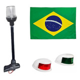Kit Luz Bombordo E Boreste Led + Mastro Preto Led + Bandeira