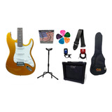 Kit Mãe Guitarra Condor Strato Rx10 Gdn Dourada Completo