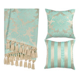 Kit Manta + 2 Capas De Almofada Em Jacquard Tiffany Dourado