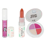 Kit Maquiagem Vizzela Kids Paleta De Sombra Batom E Gloss