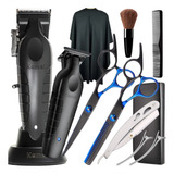 Kit Máquina De Corta Cabelo Tesouras Barbeiro Profissionais