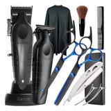 Kit Maquina De Cortar Cabelo Barbeiro Tesouras Profissionais