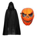 Kit Mascara Abobora E Capa Fantasia Adulto Halloween Capuz