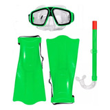 Kit Mergulho Completo Infantil Máscara Snorkel Pé De Pato Cor Verde