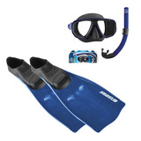 Kit Mergulho Completo Máscara Snorkel Nadadeira Pé De Pato Seasub - Vidros Temperados Intercambiáveis Cor Azul | 37/39