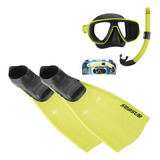 Kit Mergulho Completo Máscara Snorkel Nadadeira Pé De Pato Seasub - Vidros Temperados Intercambiáveis Cor Limão | 35/37