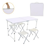 Kit Mesa Dobrável Portátil Leve 1,20cm Com 4 Bancos Camping