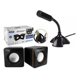 Kit Microfone D Mesa Usb Flexível + Caixa De Som Computador