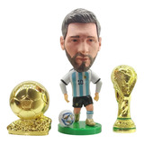 Kit Mini Craque Messi + 2 Troféu Copa Do Mundo E Bola Ouro