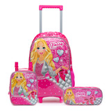 Kit Mochila De Rodinha Feminina Escolar Infantil Resistente