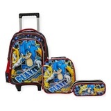 Kit Mochila De Rodinha + Lancheira Space Board +estojo Duplo