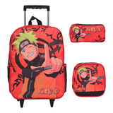Kit Mochila Escolar Infantil Com Rodinha Naruto Lançamento