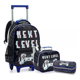 Kit Mochila Escolar Infantil Rodinhas Lancheira Estojo Gamer
