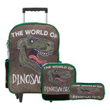 Kit Mochila Infantil Menino Rodinha Dinossauro Com Lancheira