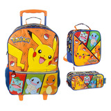 Kit Mochila Pokemon Rodinhas Infantil Escolar G Cl1 Cor Azul Desenho Do Tecido Liso