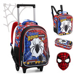 Kit Mochila Rodinha Escolar Menino Herói Aranha Spider Bat