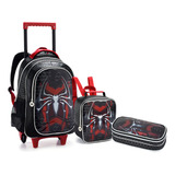 Kit Mochila Rodinha Lancheira Estojo Spider Dark Escolar
