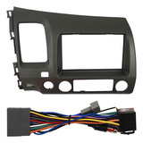 Kit Moldura 2 Din New Civic 07 Até 2011 Chicote Plug Antena Cor Grafite