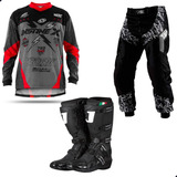 Kit Motocross Calça Camisa Bota De Proteção Jett Off Road