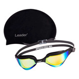 Kit Natação Leader Óculos Speed Pró+touca Lisa Preto