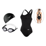 Kit Natação Maiô Cross + Óculos Freestyle + Touca Silicone
