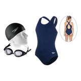 Kit Natação Maiô Speedo Cross + Óc. Freestyle + Touca Flat