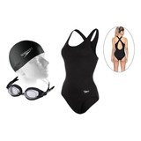 Kit Natação Maiô Speedo I + Óculos Freestyle + Touca Flat