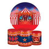 Kit Painel Redondo + Trio Capas Cilindro Circo Vermelho