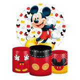 Kit Painel Redondo + Trio Capas Cilindro Mickey Mouse