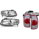 Kit Par Farol Mascara Cromada + Par Lanterna Saveiro G4 Bicolor 2006 2007 2008 2009 2010 2011 2012 2013 