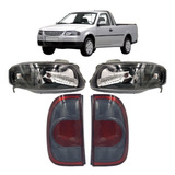 Kit Par Farol Mascara Negra + Par Lanterna Saveiro G4 Fumê 2006 2007 2008 2009 2010 2011 2012 2013 