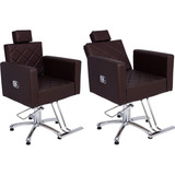 Kit Para Cabeleireiro E Barbeiro 02 Cadeiras Reclináveis Cor Café Factor