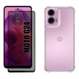 Kit Para Moto G24 - Película Privacidade 3d + Capa Tpu