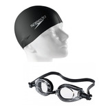 Kit Para Natação Óculos Classic Preto + Touca De Silicone Cor Touca De Silicone Adulto Preta/óculos Classic