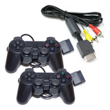 Kit Para Ps2 Compatível Cabo De Imagem + 2 Controles Com Fio