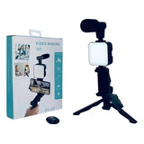 Kit Para Streaming De Vlogs E Microfone Com Luz De Tripé Palo Selfies, Cor Preta