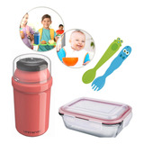 Kit Passeio Bebê Pote Multiuso Com Talher + Garrafa Termica