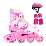 Kit Patins Completo Roller In Line Infantil Menina - Oferta