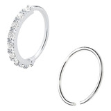 Kit Piercings Argola Cravejada E Lisa Prata 925 7mm Nariz