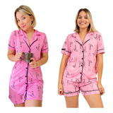 Kit Pijama E Camisola Americano Verão Botões Amamentação 