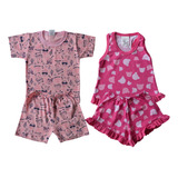 Kit Pijama Infantil Meia Manga Baby Doll Verão Menina 1 2 3