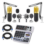 Kit Podcast Sistema Bancada Mesa + 2 Mic + Cabos Promoção