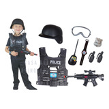 Kit Policial Completo Com Arma Capacete Colete E Acessórios